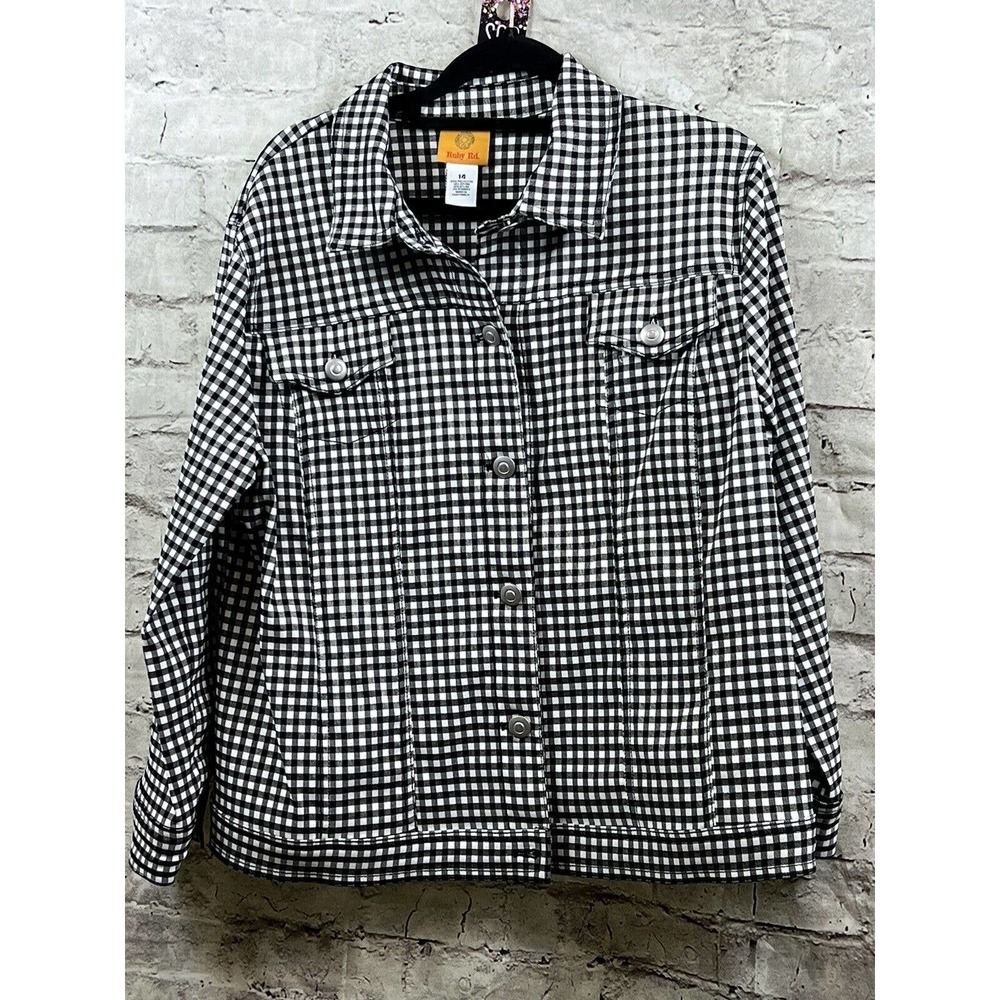 NEW RUBY RD PLAID Black White JACKET SZ 14